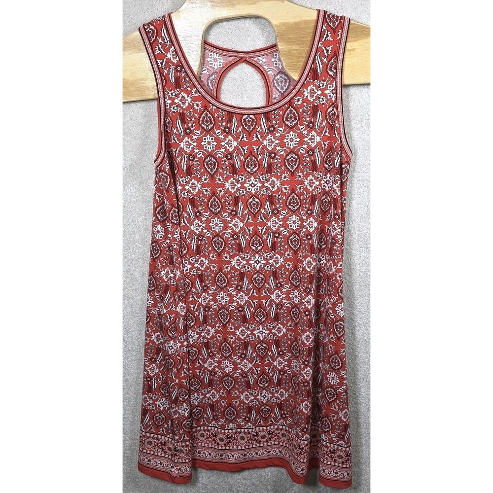 Max Studio Sundress Womens S Orange White Medallion Boho Sleeveless Keyhole Back